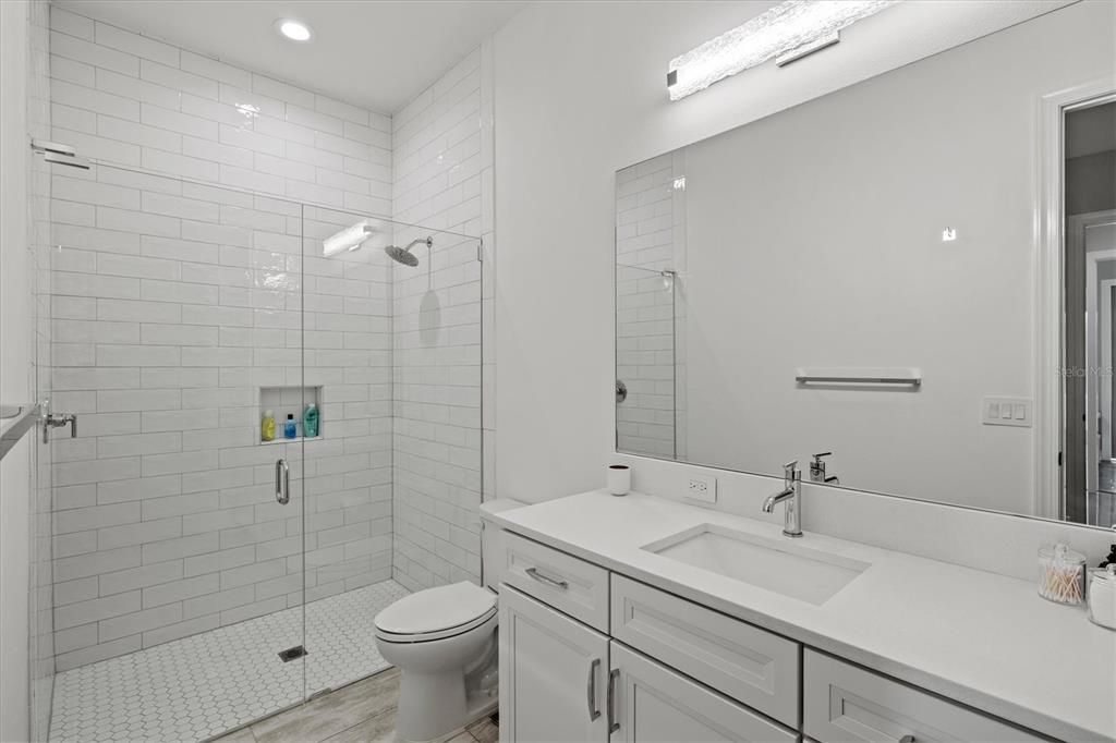 Bathroom, Glass Shower, Interior, Recessed Lighting