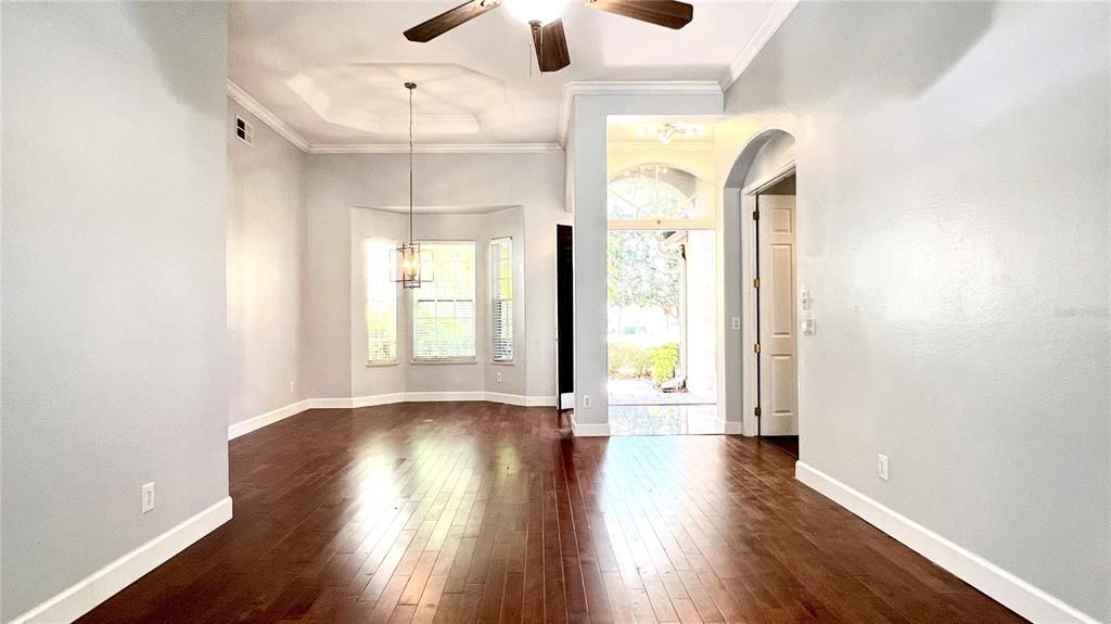 Empty room, Interior, Pendant Lights, Wood Texture Flooring