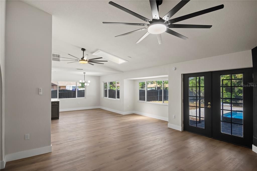 Empty room, Interior, Recessed Lighting, Wood Texture Flooring