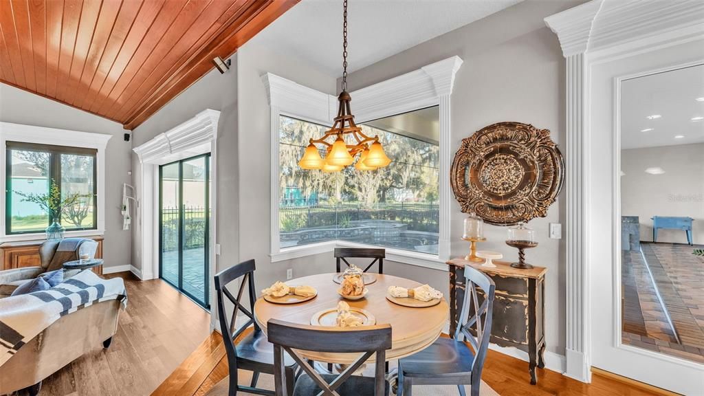 Dining room, Interior, Pendant Lights, Recessed Lighting, Wooden Ceilings, Wood Texture Flooring
