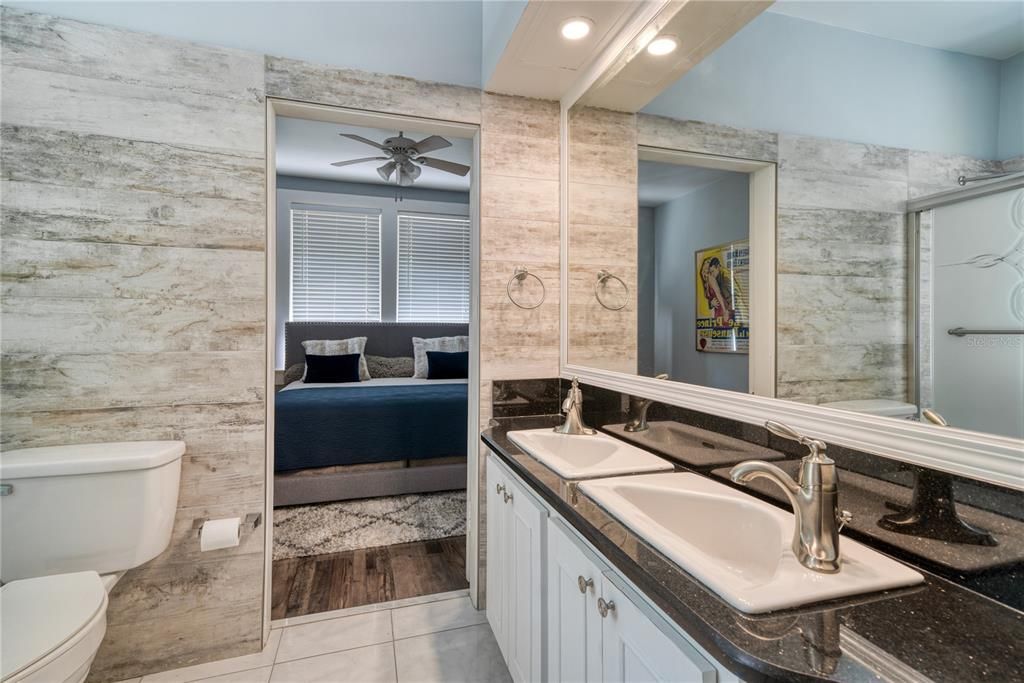 Bathroom, Bedroom, Dual Sink Vanities, Interior, Recessed Lighting, Wood Texture Flooring