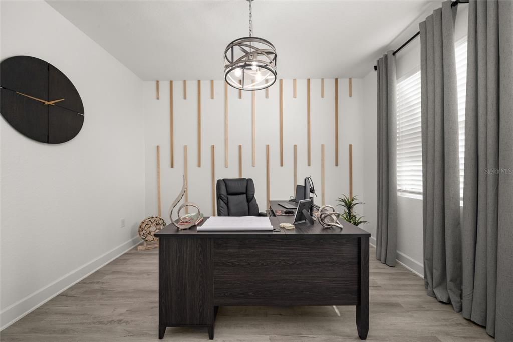 Home Office, Interior, Pendant Lights, Wood Texture Flooring