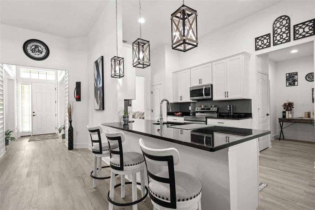 Interior, Kitchen, Pendant Lights, Recessed Lighting, Wood Texture Flooring