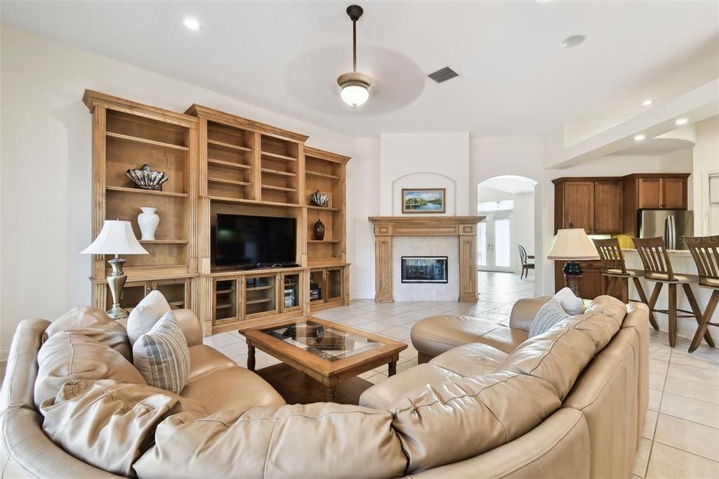 Fireplace, Interior, Kitchen, Living room, Pendant Lights, Recessed Lighting