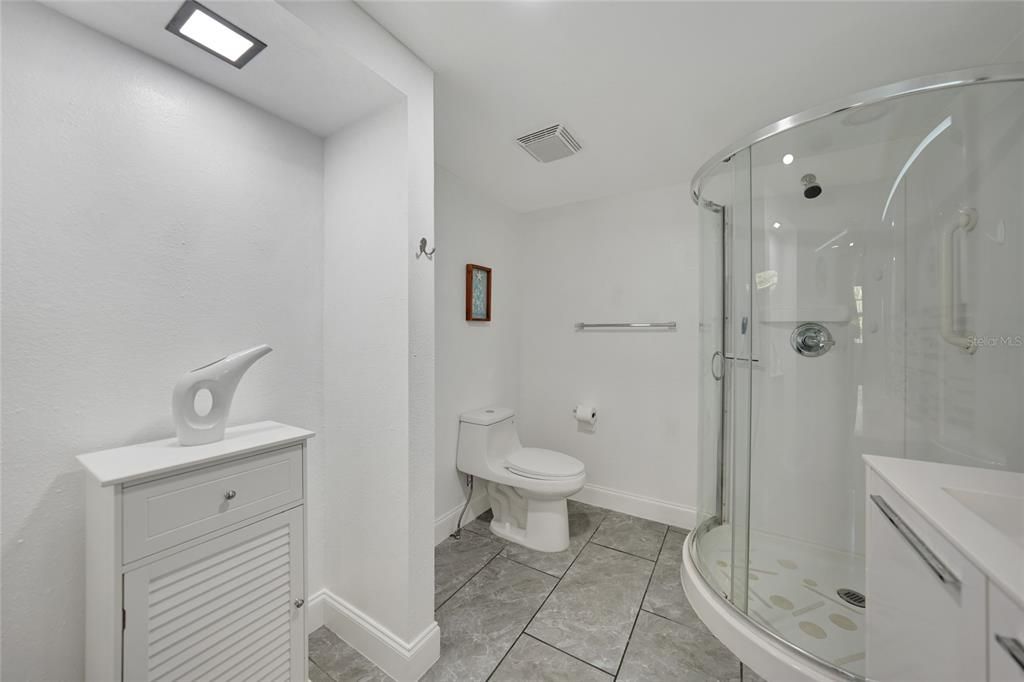 Bathroom, Glass Shower, Interior, Recessed Lighting