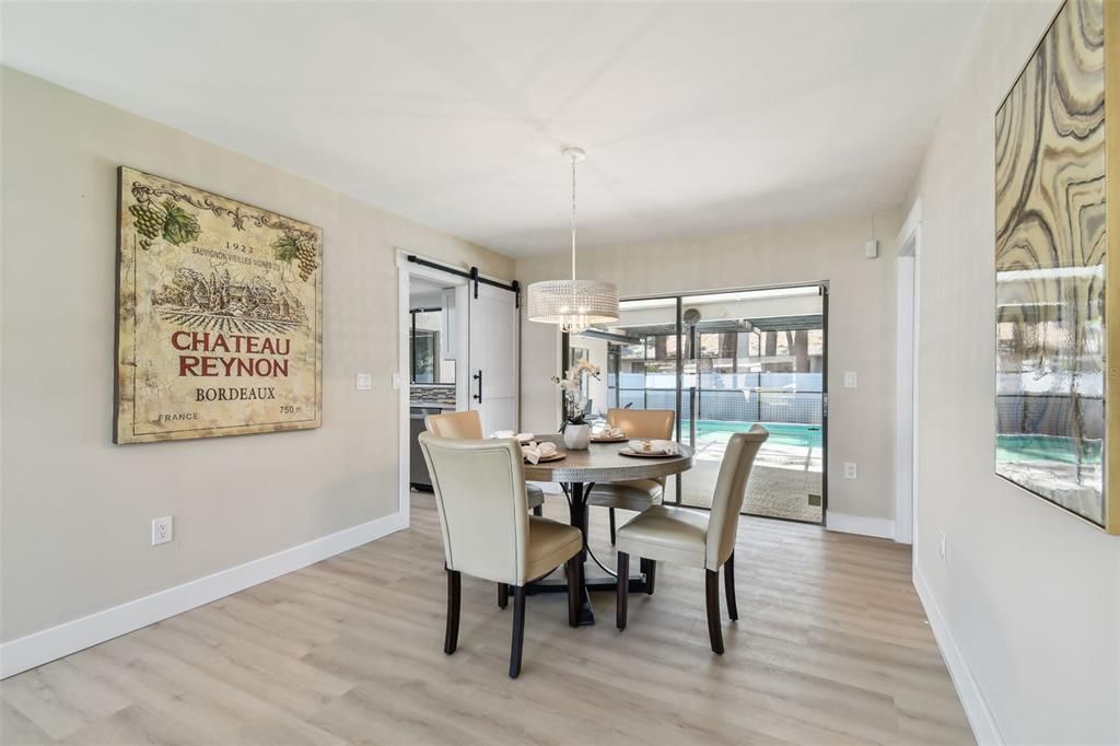 Chandelier, Dining room, Interior, Pendant Lights, Wood Texture Flooring