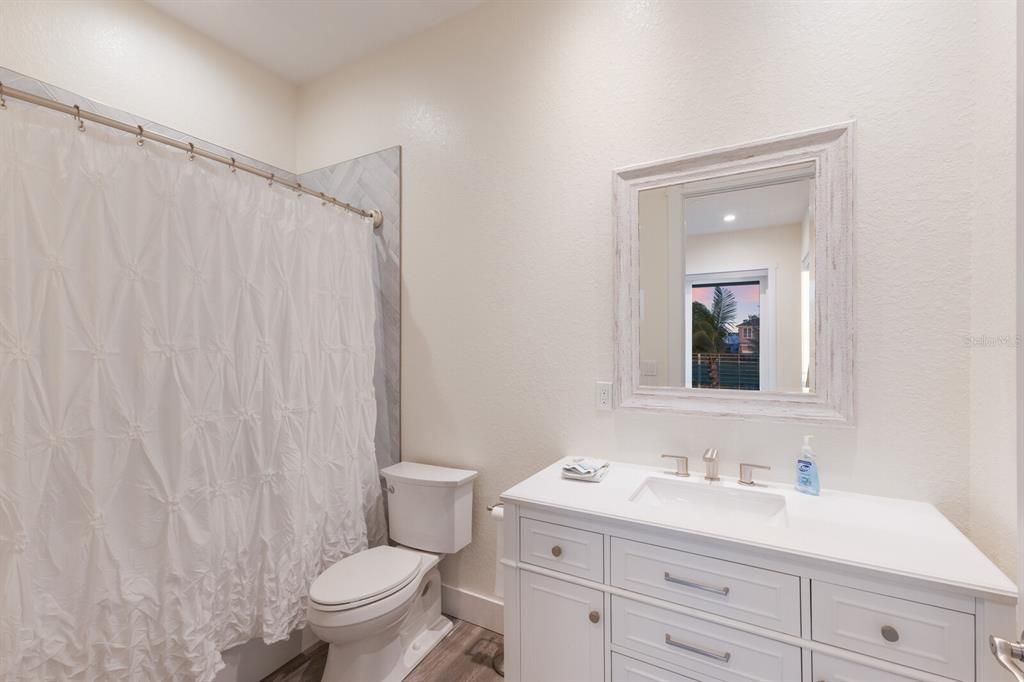 Bathroom, Interior, Recessed Lighting, Wood Texture Flooring
