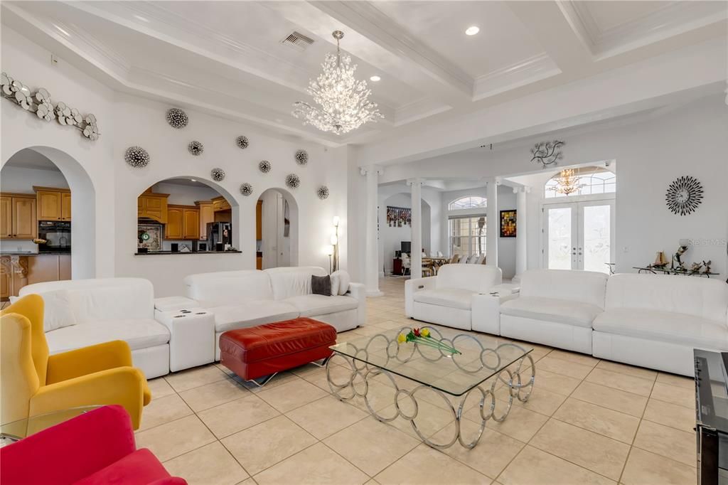 Chandelier, Interior, Living room, Recessed Lighting