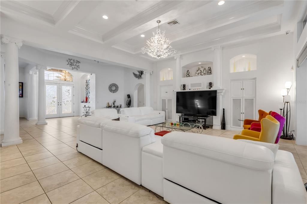Chandelier, Interior, Living room, Recessed Lighting