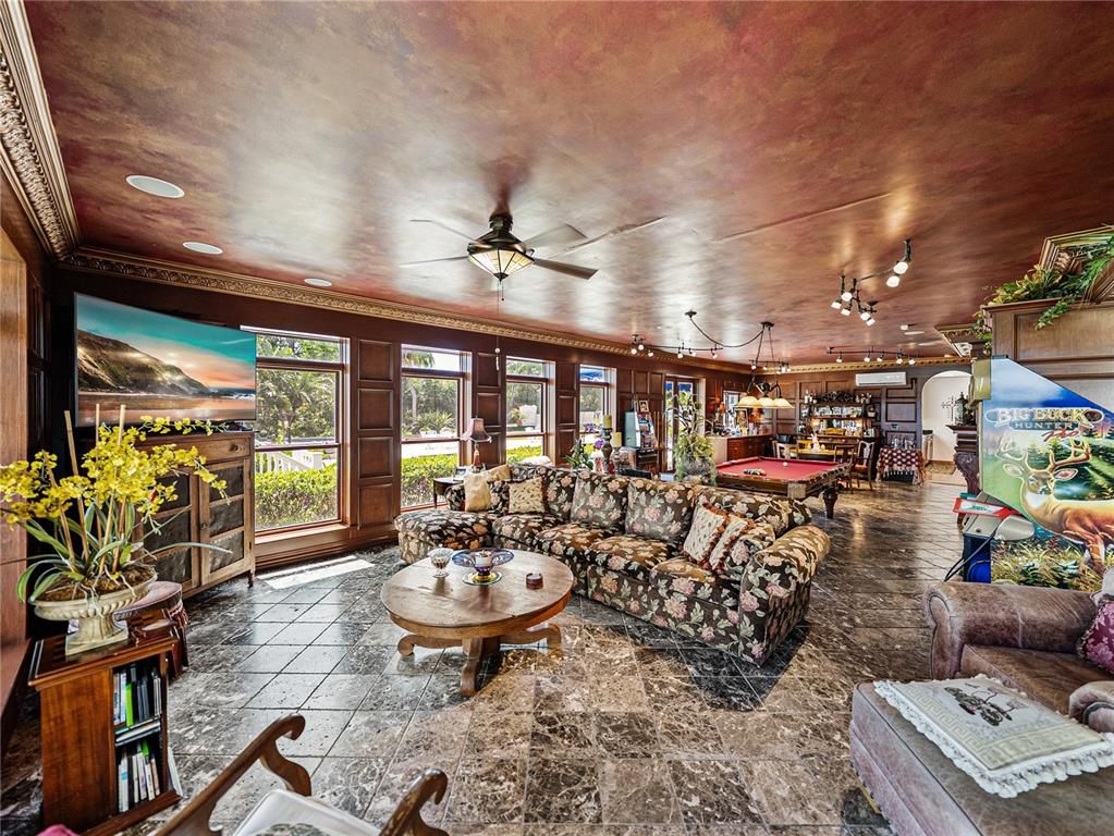 Billiard Table, Game Room, Interior, Living room, Pendant Lights, Recessed Lighting