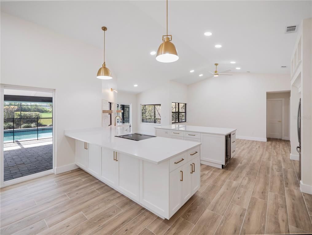 Interior, Kitchen, Pendant Lights, Recessed Lighting, Wood Texture Flooring