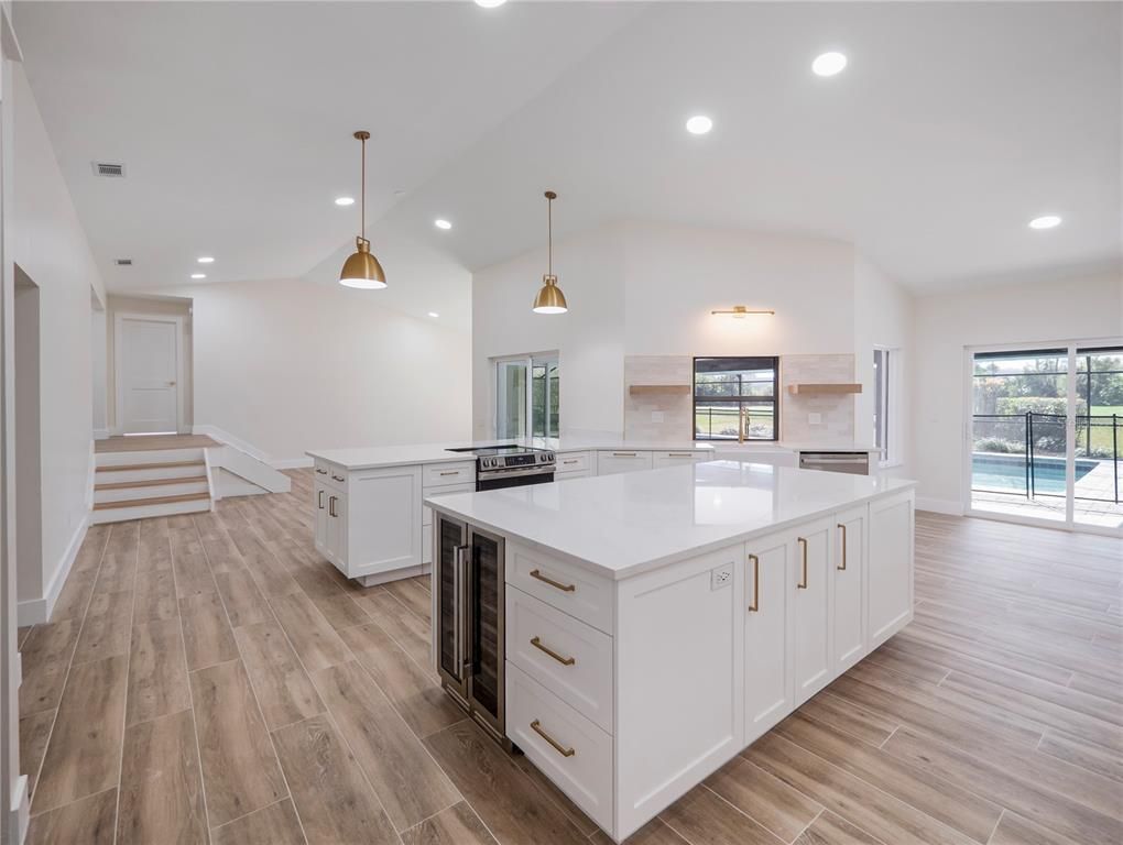 Interior, Kitchen, Pendant Lights, Recessed Lighting, Wood Texture Flooring