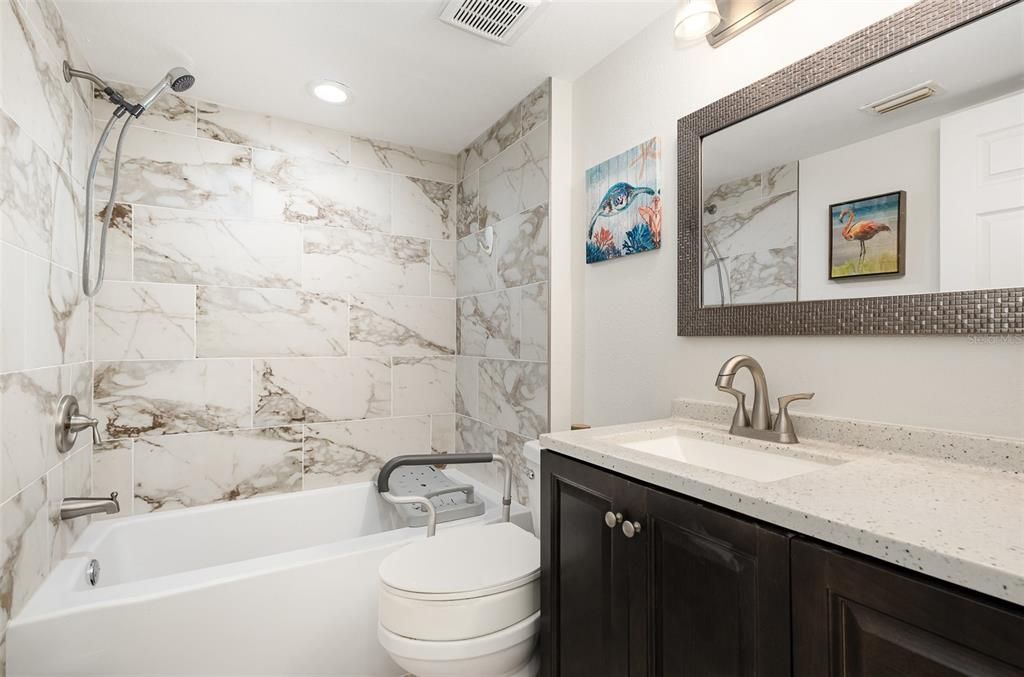 Bathroom, Interior, Marble Walls, Recessed Lighting