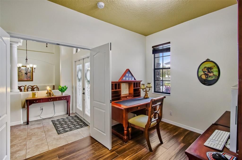 Chandelier, Home Office, Interior, Wood Texture Flooring