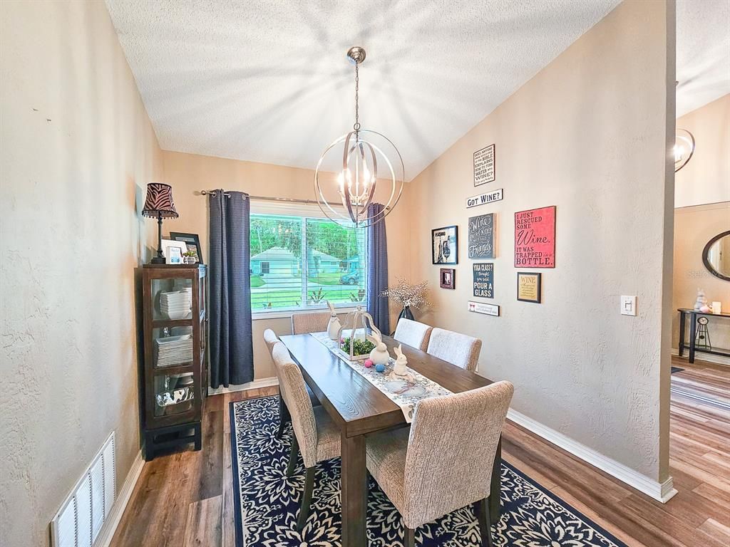 Dining room, Interior, Pendant Lights, Wood Texture Flooring