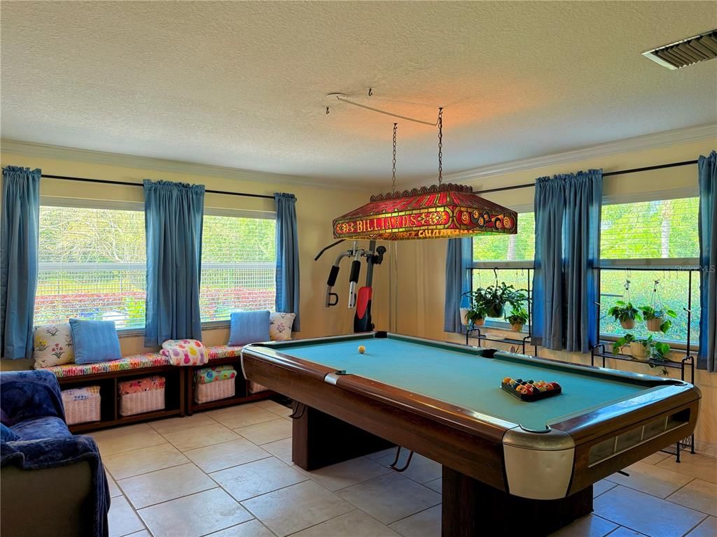 Billiard Table, Game Room, Interior, Pendant Lights