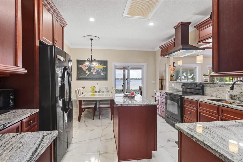 Dining room, Interior, Kitchen, Marble, Pendant Lights, Recessed Lighting