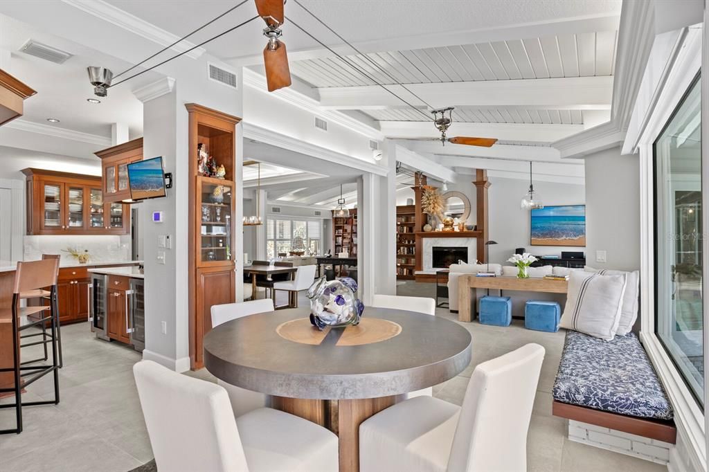 Dining room, Fireplace, Interior, Kitchen, Living room, Pendant Lights, Recessed Lighting