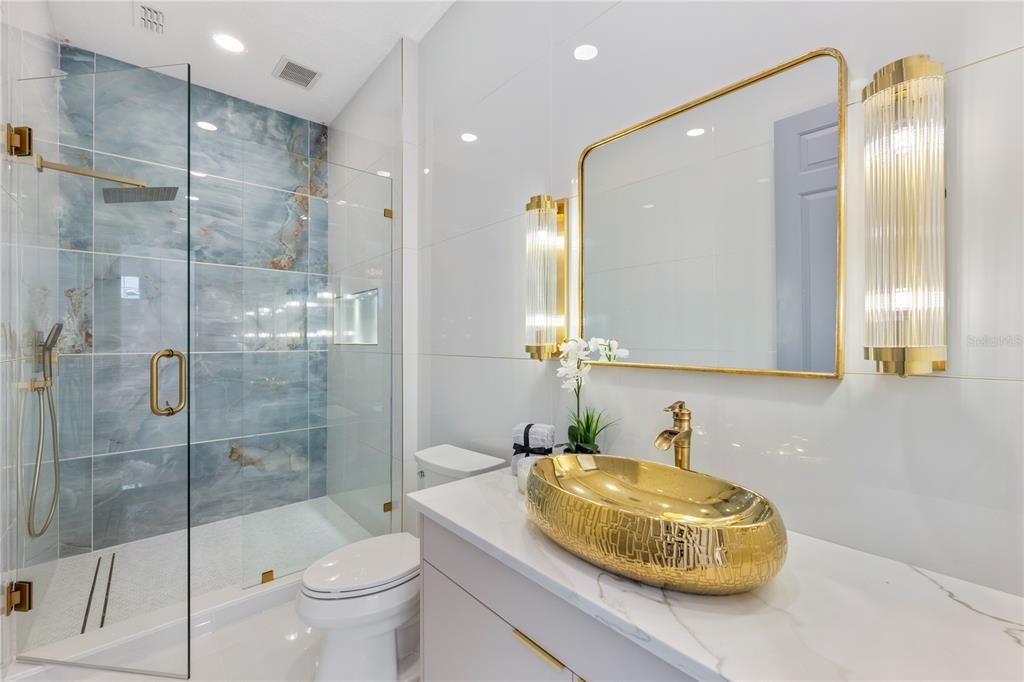 Bathroom, Glass Shower, Interior, Recessed Lighting