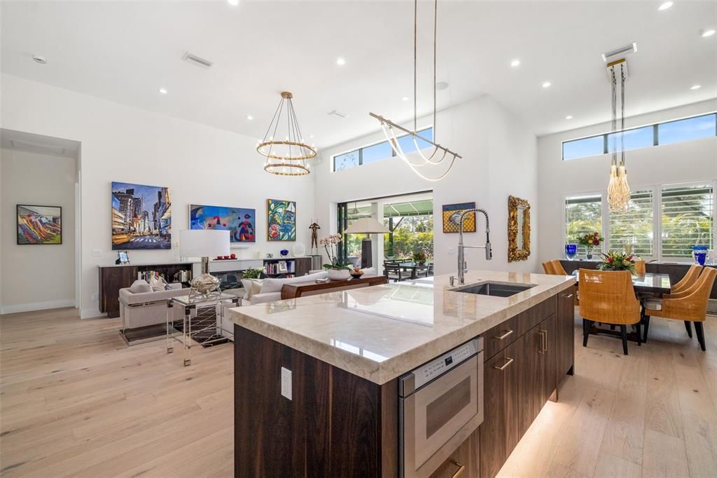Dining room, Interior, Kitchen, Living room, Pendant Lights, Recessed Lighting, Wood Texture Flooring