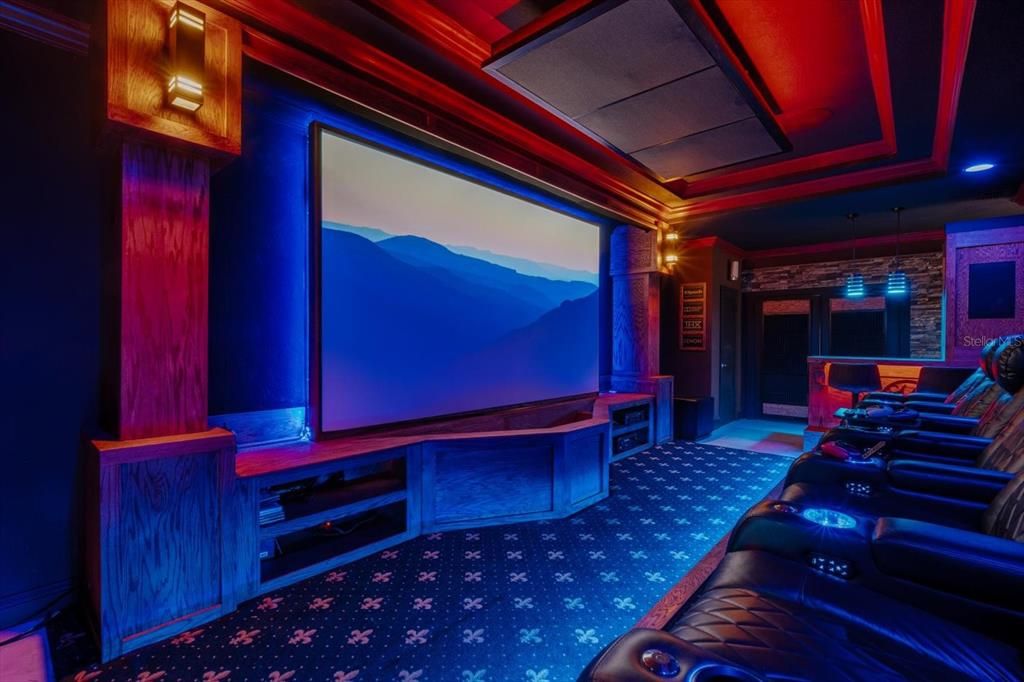 Home Theatre Room, Interior, Pendant Lights, Projection Screen, Recessed Lighting, Theatre Room