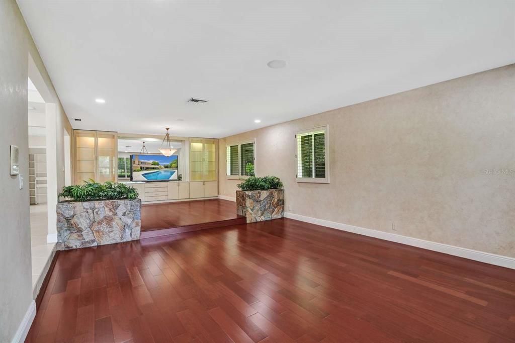 Empty room, Interior, Pendant Lights, Recessed Lighting, Wood Texture Flooring