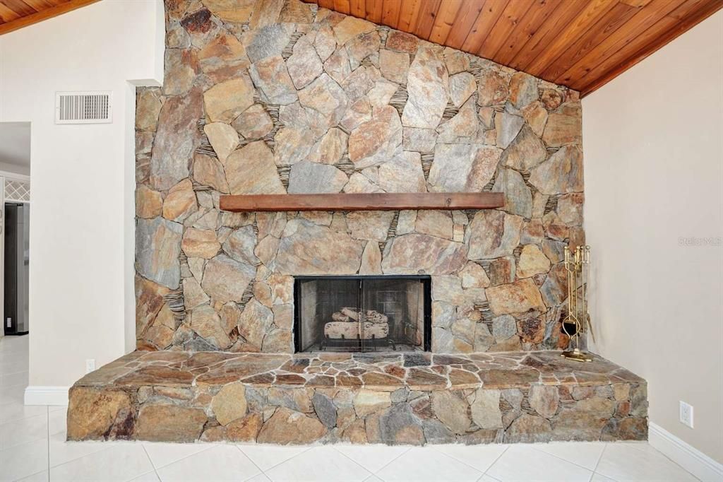 Fireplace, Interior, Stone Walls, Wooden Ceilings