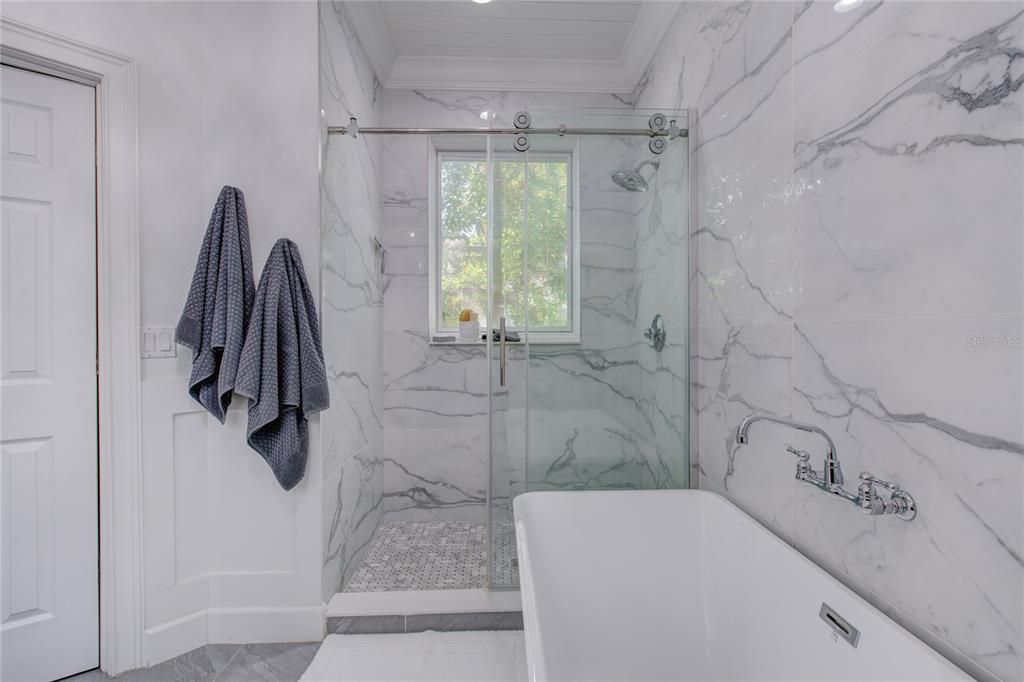 Bathroom, Glass Shower, Interior, Marble Walls