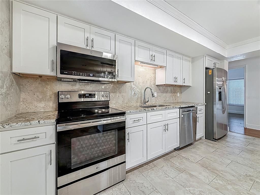 Interior, Kitchen, Stainless Steel Appliances, Wood Texture Flooring