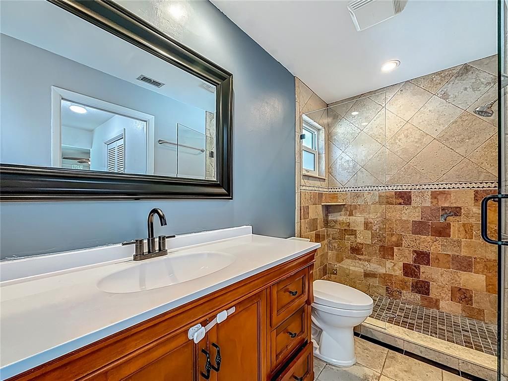 Bathroom, Glass Shower, Interior, Recessed Lighting