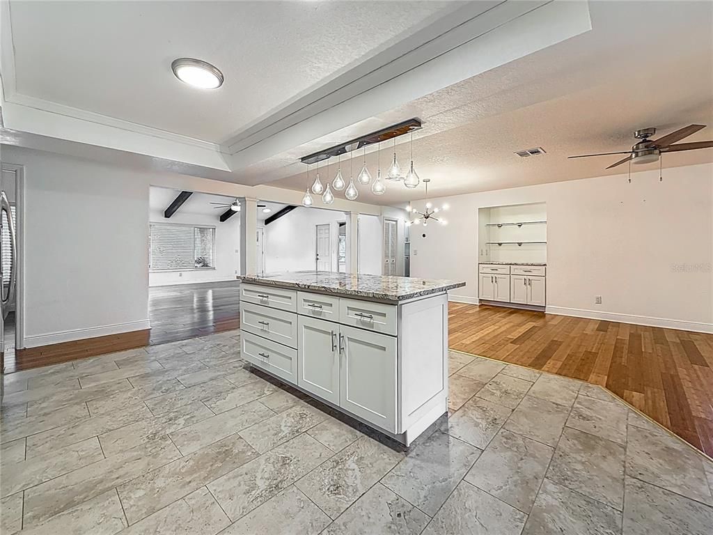 Interior, Kitchen, Pendant Lights, Recessed Lighting, Wood Texture Flooring