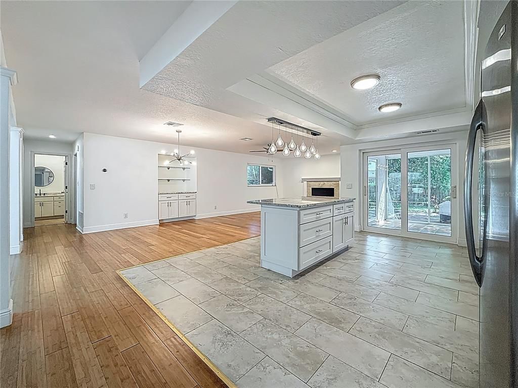 Interior, Kitchen, Pendant Lights, Recessed Lighting, Wood Texture Flooring