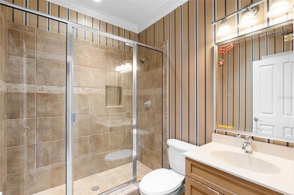 Bathroom, Glass Shower, Interior, Recessed Lighting
