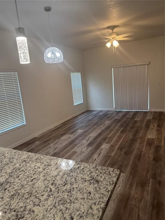 Empty room, Interior, Pendant Lights, Wood Texture Flooring