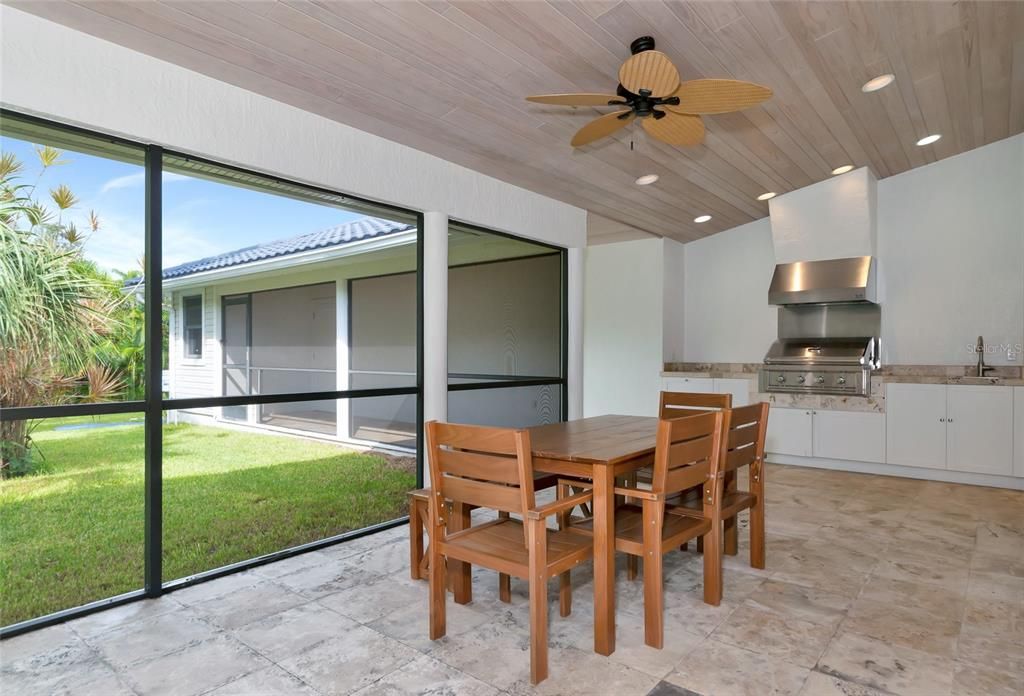 Dining room, Interior, Kitchen, Recessed Lighting, Sun Room, Wooden Ceilings
