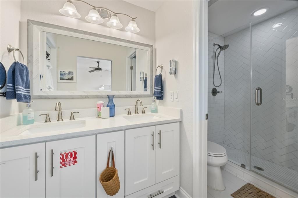 Bathroom, Dual Sink Vanities, Glass Shower, Interior, Recessed Lighting
