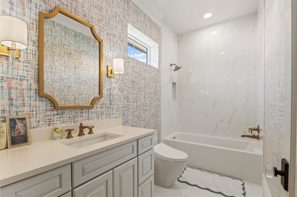 Bathroom, Interior, Marble, Marble Walls, Recessed Lighting