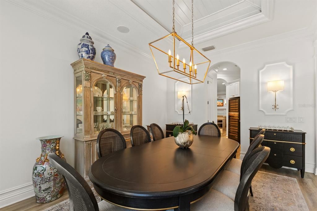 Dining room, Interior, Pendant Lights, Wood Texture Flooring
