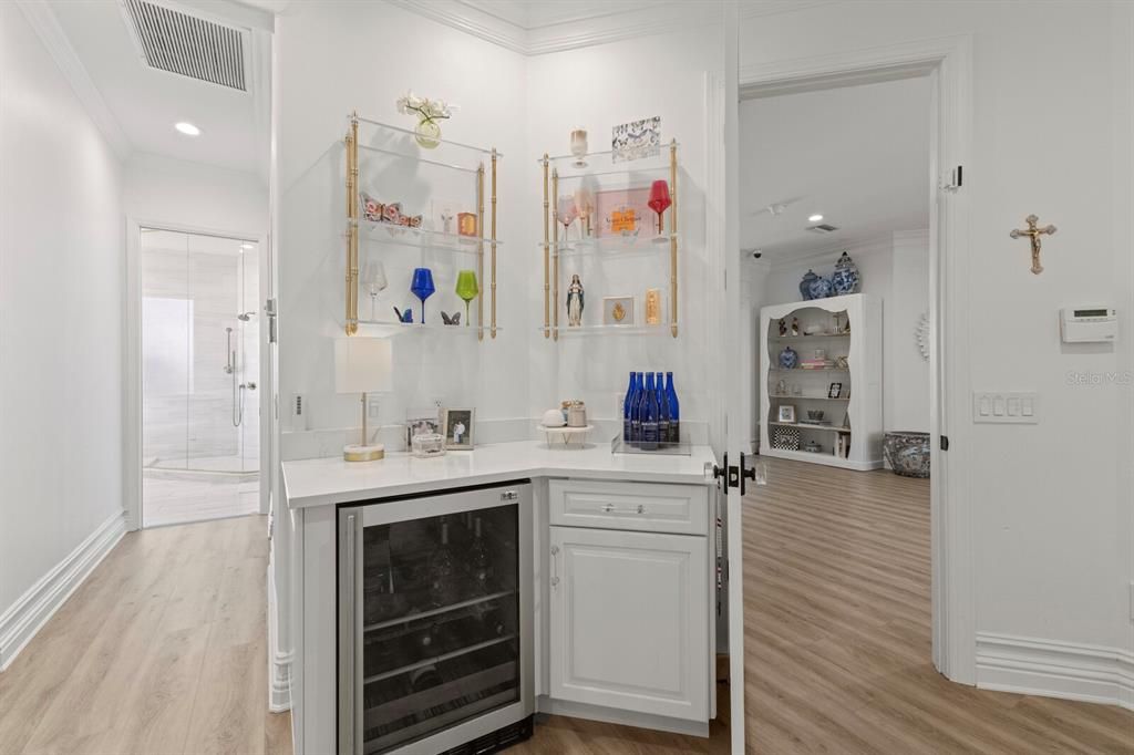 Bathroom, Glass Shower, Interior, Recessed Lighting, Wood Texture Flooring