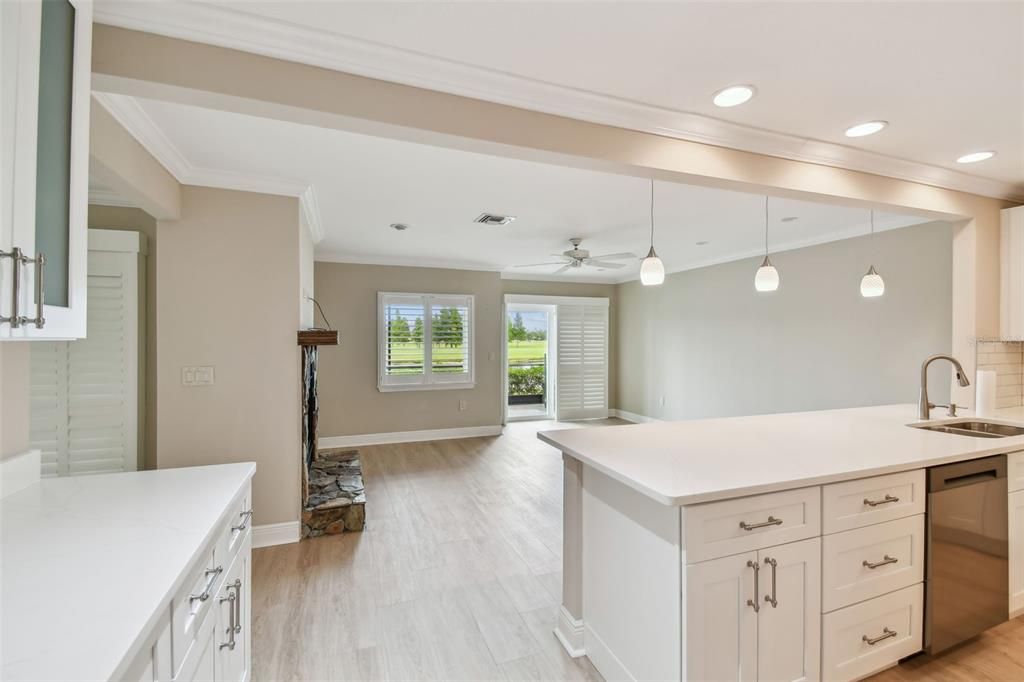 Interior, Kitchen, Pendant Lights, Recessed Lighting, Wood Texture Flooring