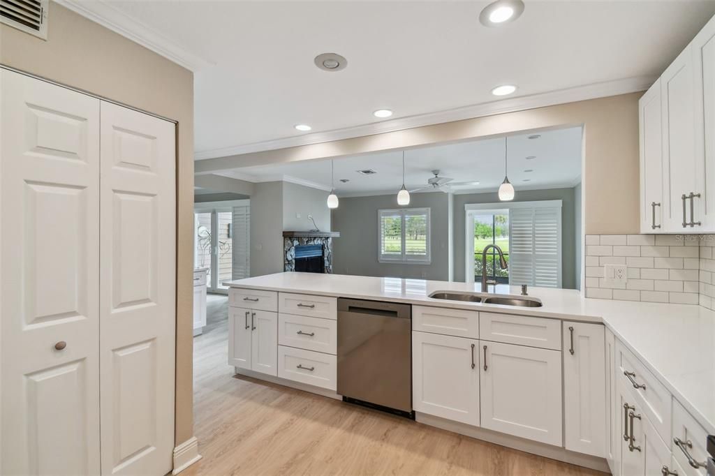 Interior, Kitchen, Pendant Lights, Recessed Lighting, Wood Texture Flooring