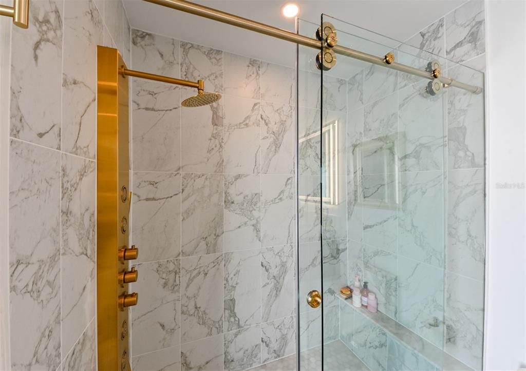 Bathroom, Glass Shower, Interior, Marble Walls