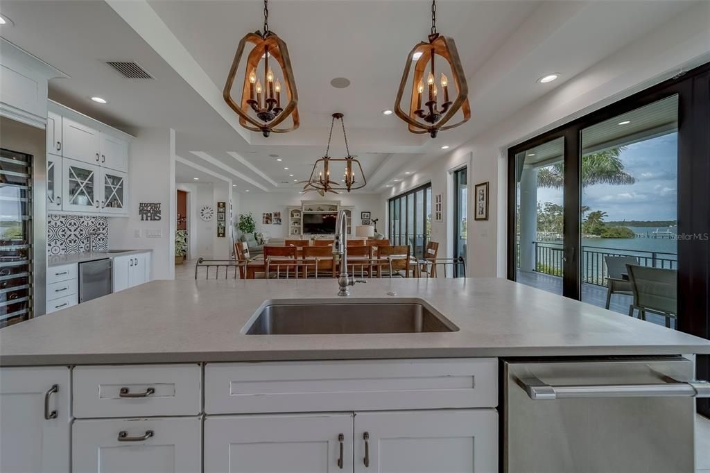 Dining room, Interior, Kitchen, Pendant Lights, Recessed Lighting, Stainless Steel Appliances, Water