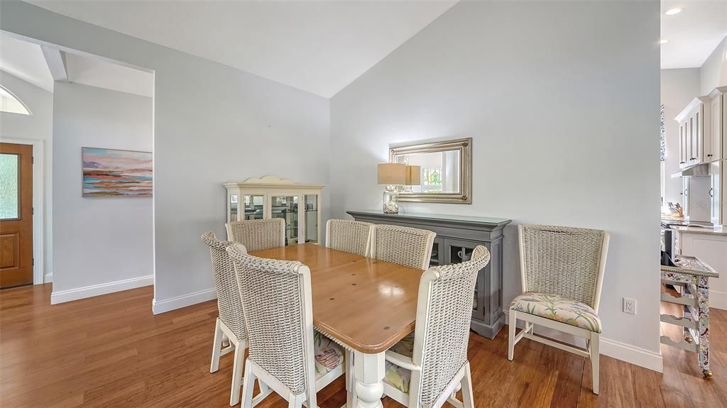 Dining room, Interior, Recessed Lighting, Wood Texture Flooring