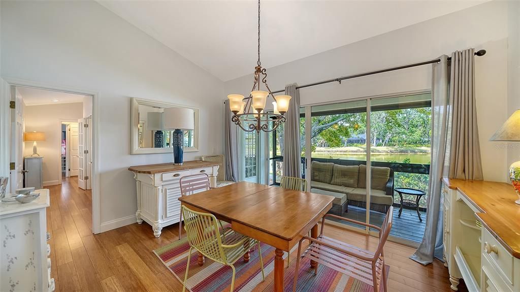 Dining room, Interior, Pendant Lights, Wood Texture Flooring