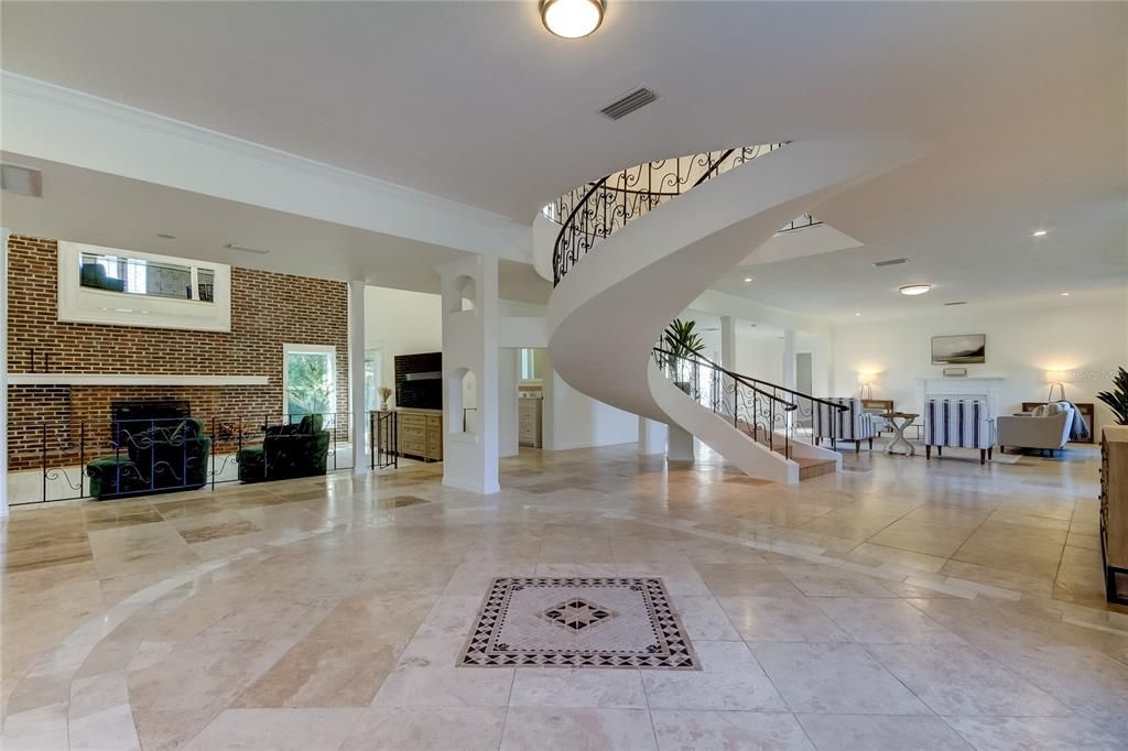 Fireplace, Interior, Recessed Lighting, Stone Walls