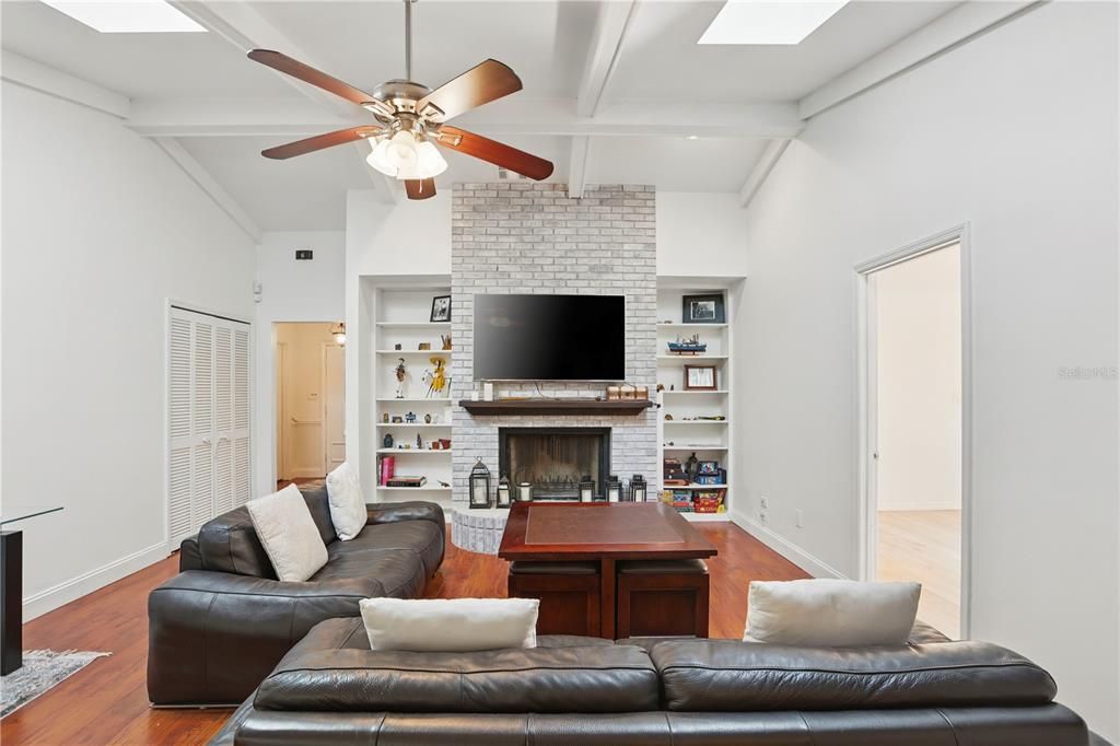 Fireplace, Interior, Living room, Stone Walls, Wood Texture Flooring