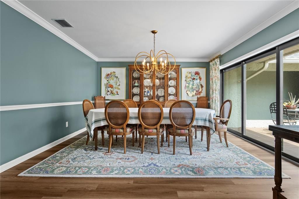 Chandelier, Dining room, Interior, Wood Texture Flooring