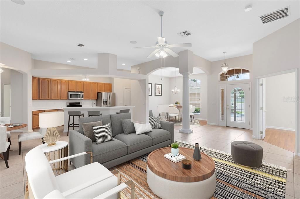 Dining room, Interior, Kitchen, Living room, Pendant Lights, Recessed Lighting, Stainless Steel Appliances
