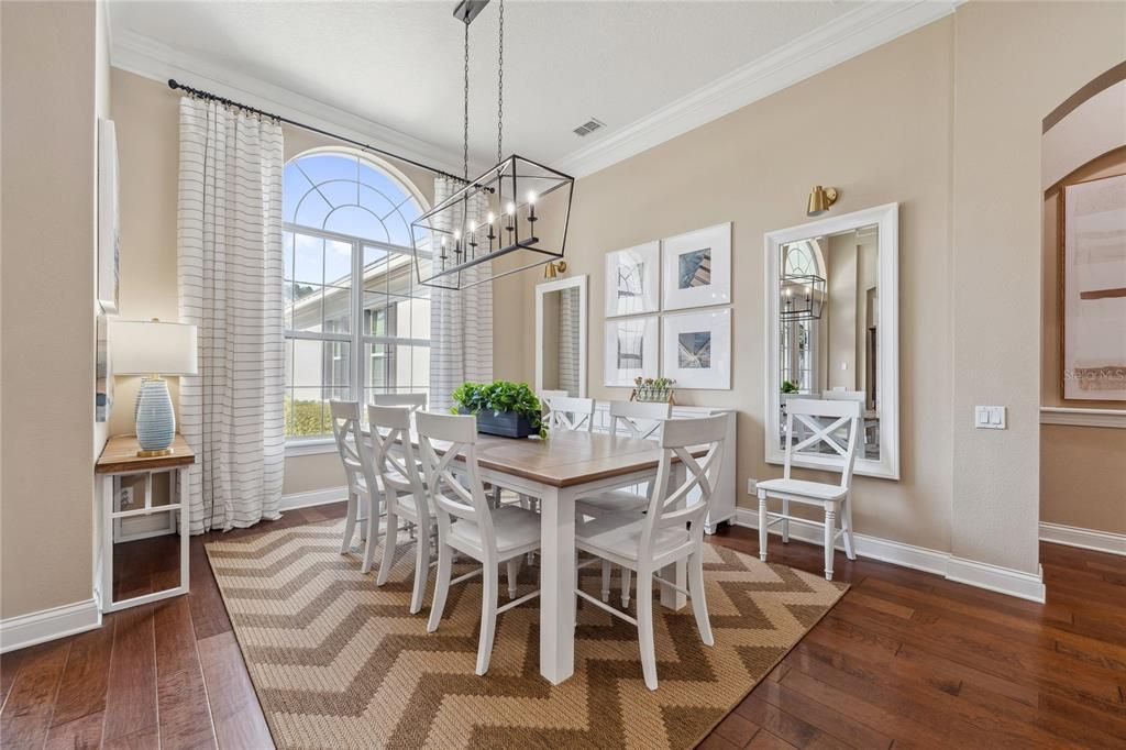 Chandelier, Dining room, Interior, Pendant Lights, Wood Texture Flooring